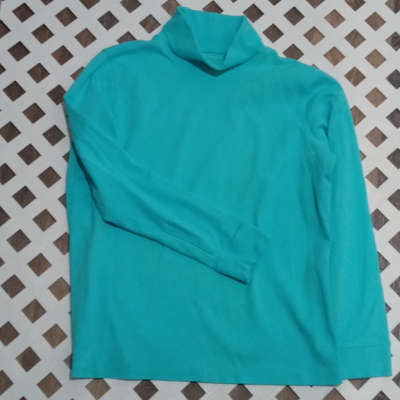 L.L. Bean Blue Turquoise Interlock Turtleneck - Picture 2 of 3